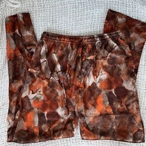 Handmade in India Brown & Orange Silk Drawstring Palazzo Pants NWT!